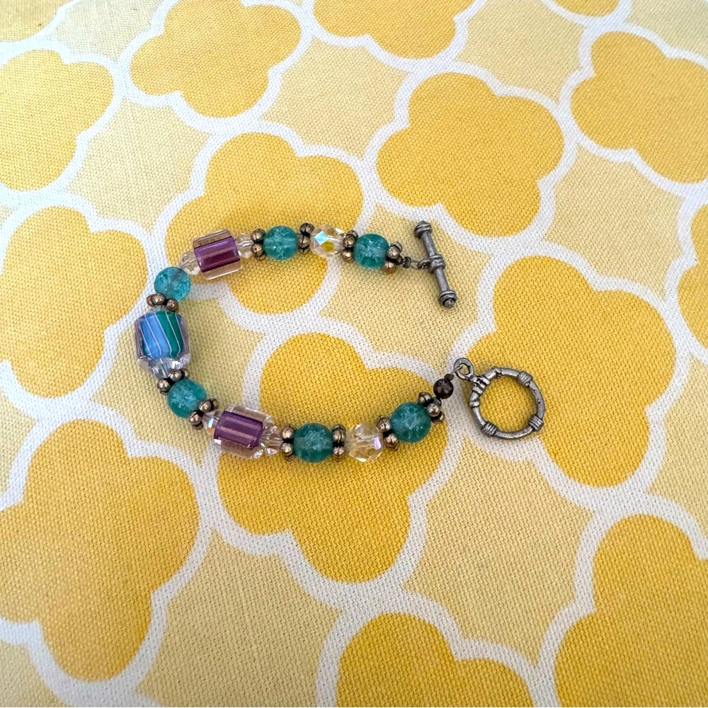 Small Lampwork Glass Bracelet - Silver Purple Blue Clear - Picture 9 of 9